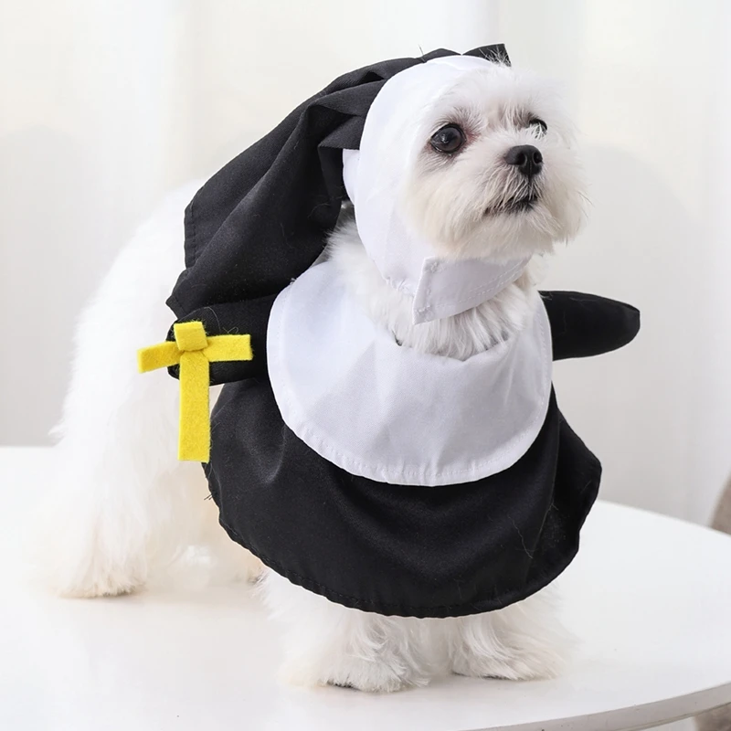 Nun Dog Costume Sister Style Pet Costume Funny Clothes Small Cats Apparels for Halloween Christmas Party Festival