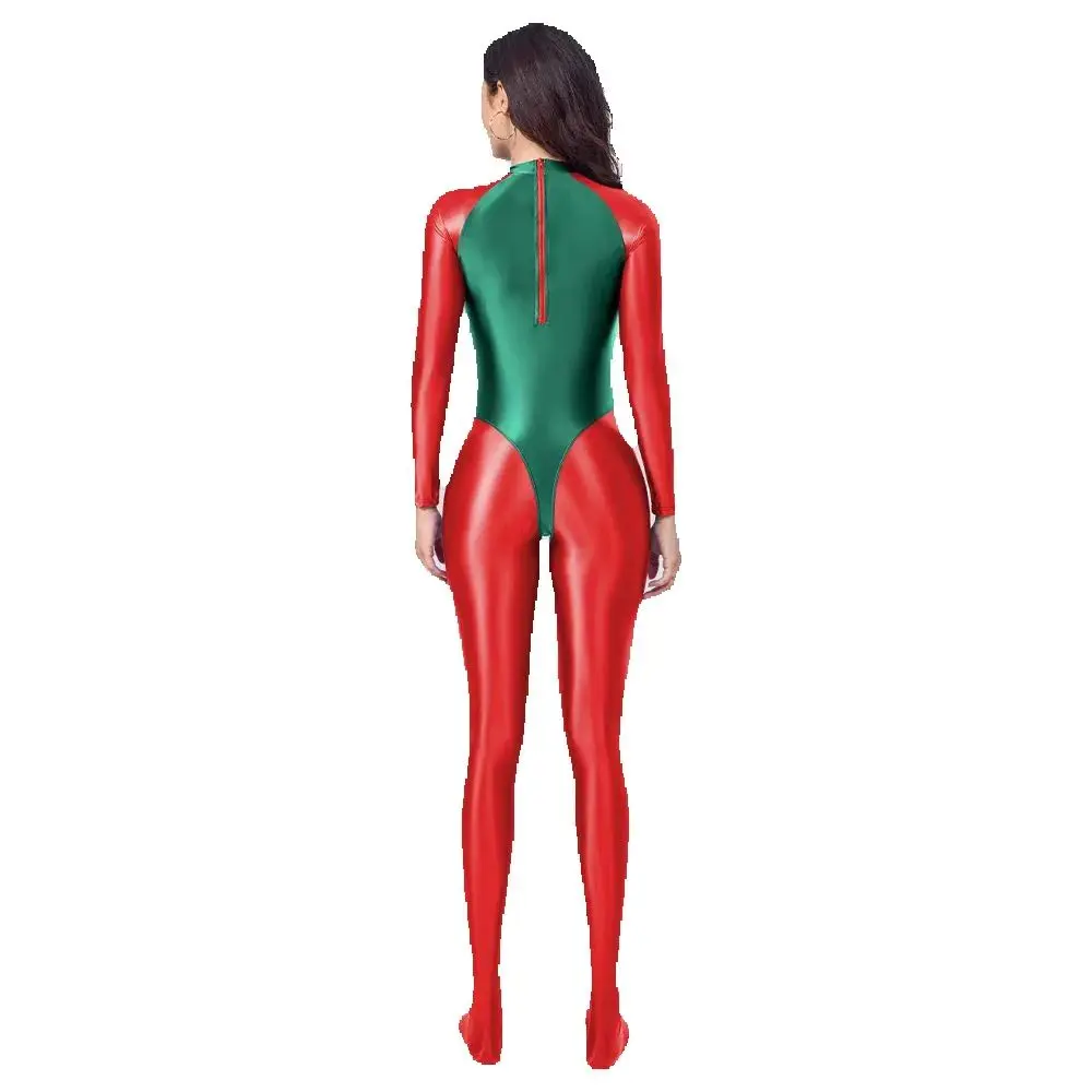 know dream Solid color silky tight fitting back zipper spandex long sleeved tight fitting jumpsuit Christmas style jumpsuit yoga