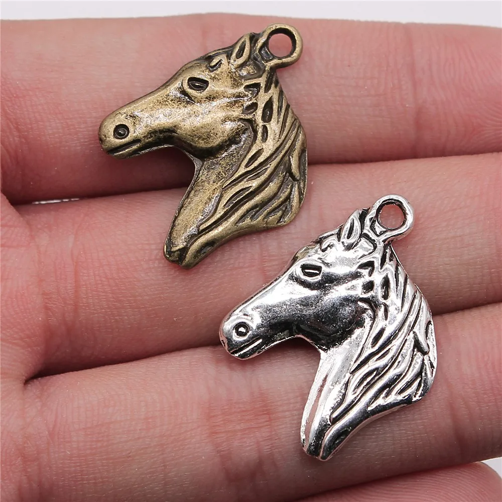 WYSIWYG 10pcs Charms Steed Horse Head 28x22mm Antique Making Pendant Vintage Tibetan Bronze Silver Color DIY Handmade Jewelry