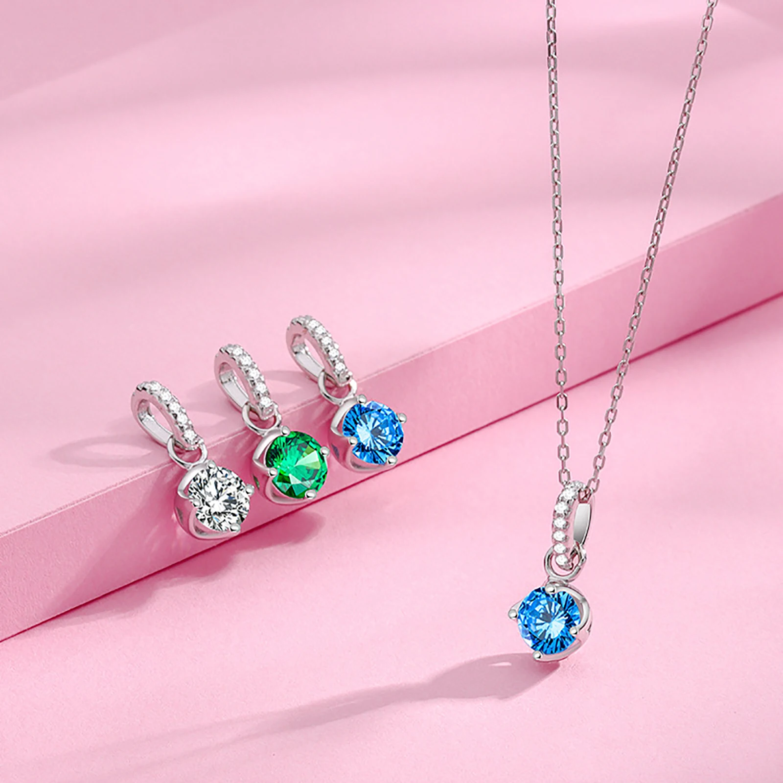 925 فضة البلاتين مطلي السماء الزرقاء زركونيا قلادة قلادة للنساء الفتيات سحر المجوهرات الفاخرة لا سلسلة