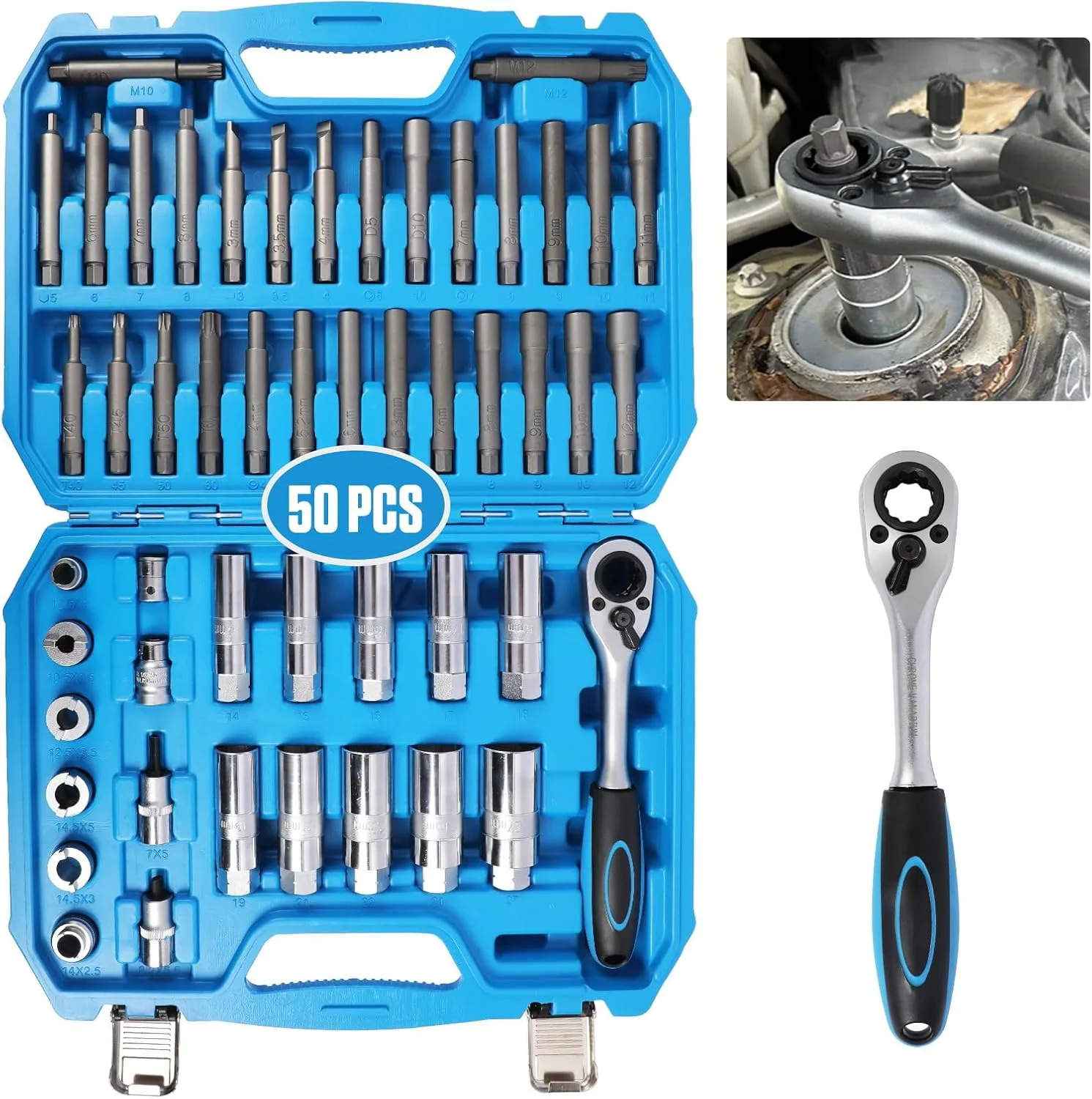 Shock Absorber Strut Nut Removal Tool Set 50PCS Suspension Damper Disassembly Socket Kit Shock Tower Top Mount Screw Remover