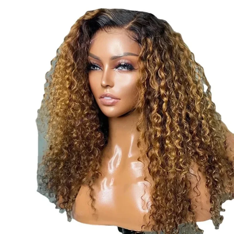 

Front lace piano color small curl wigs Peruvian human hair