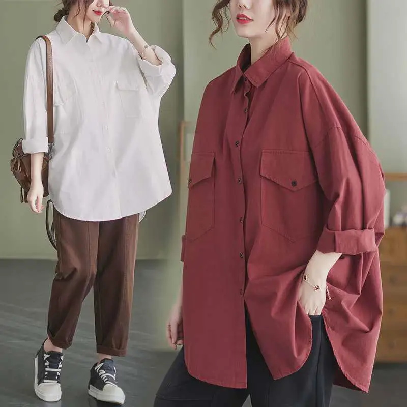 

Свободная женская рабочая куртка с двумя карманами, длинными рукавами и воротником, теплая, весенняя, модная, женская одежда