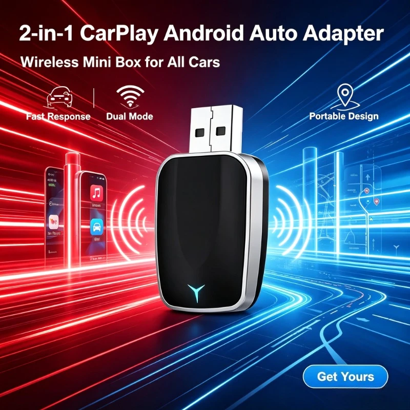 Road Trip In-Car Entertainment Kit, FLIXIVI 2in1 Wireless Adapter, Mini Box Supports CarPlay & Android Auto