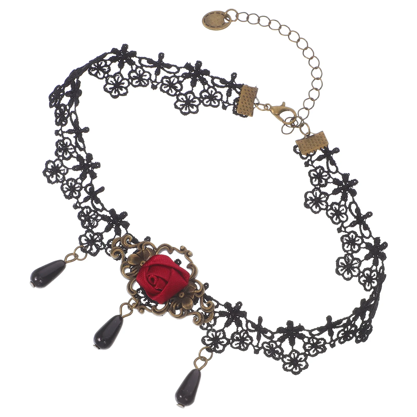 

Halloween Necklace Gothic Choker Red Rose Lace Collar Crystal Beads Pendant Sparkle Stand Out Party Wear Halloween Neck Chain