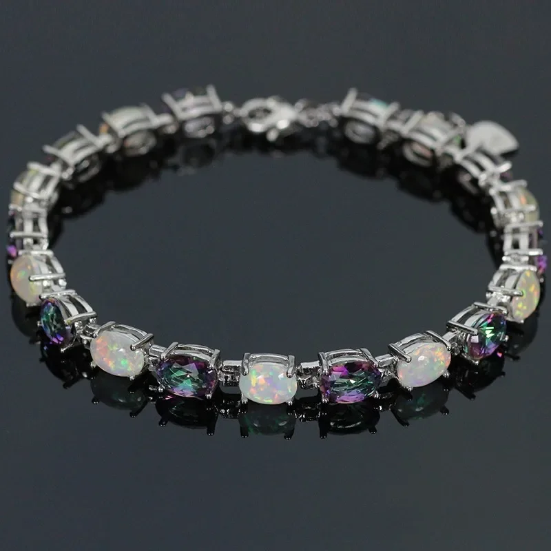 JLB-052  Trendy Precious Fire Opal Gem & Purple Crystal  Bracelets for Women Elegant Jewelry Best Gift for Lovers