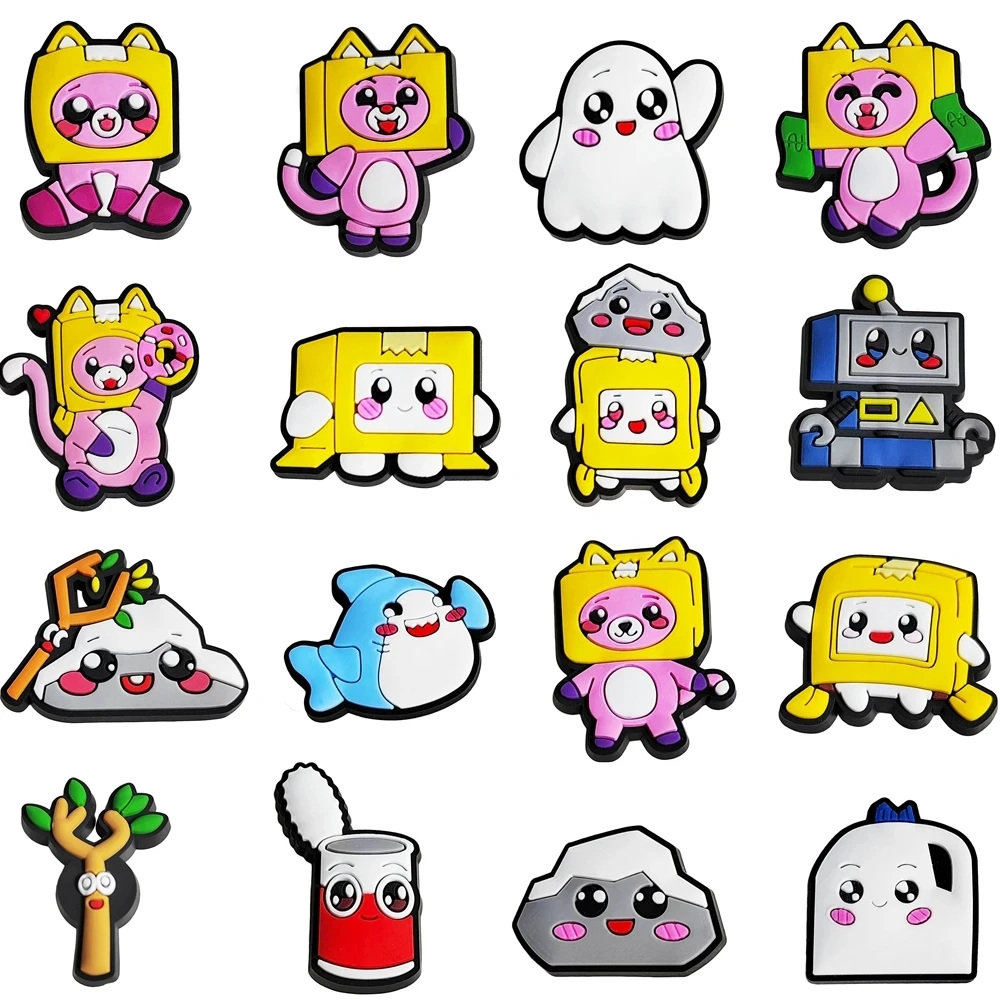 16-100pcs Fox and Box Shoe Charms For Bubble Slides Clogs Sandals,PVC Shoe Decorations Accessories Buckle For Christmas Birthday