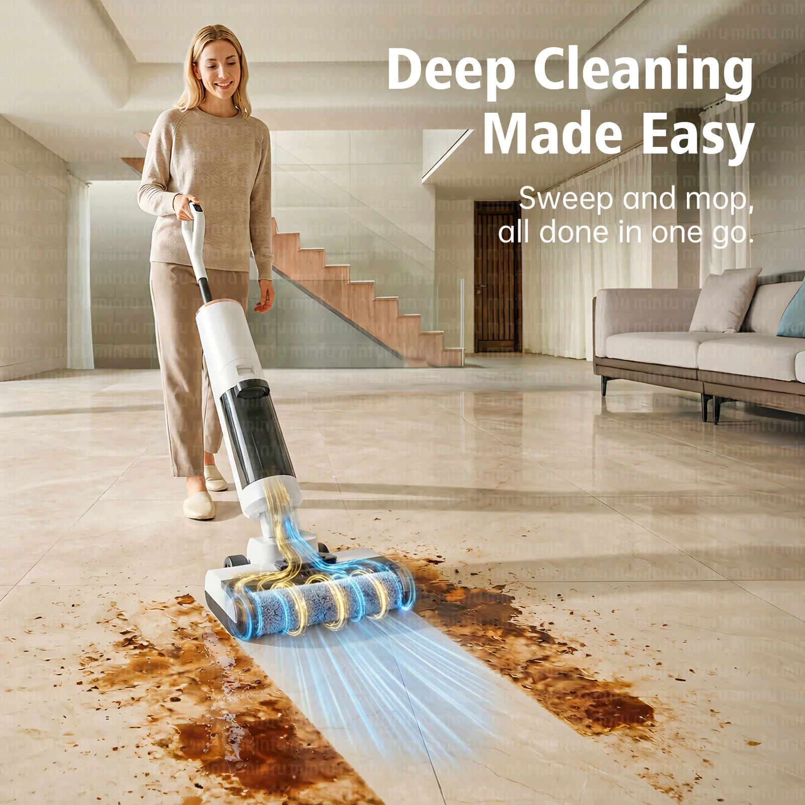 Multifunctional cordless floor wash mop dry and wet floor wash HEPA filter 20Kpa suction vacuum cleaner, suitable