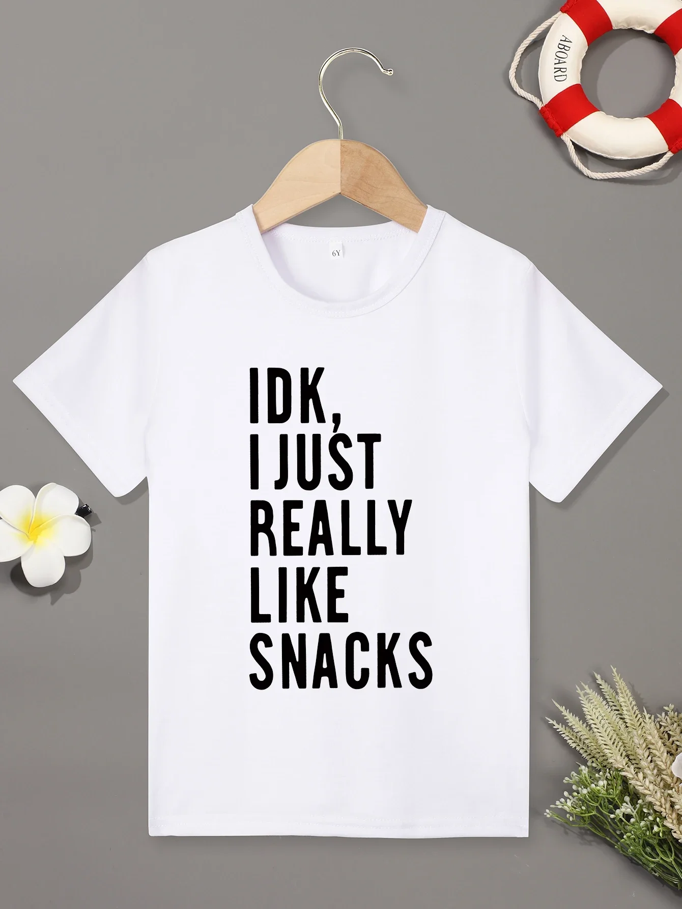 IDK I JUST REALLY LIKE SNACKS Pattern Crew Neck Short Sleeve Trendy T-shirt Boys Girls Pullover Summer Children Clothes