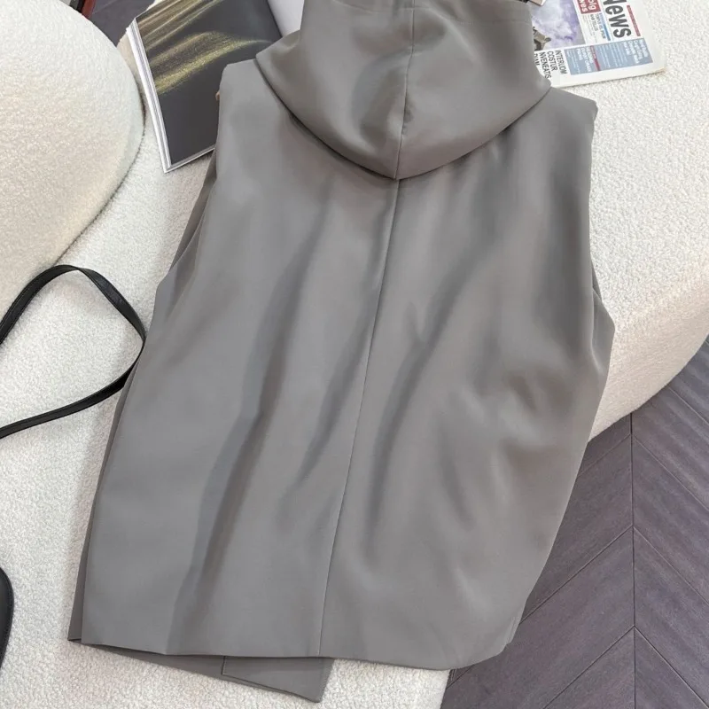 Chaleco de traje con capucha para mujer, chaqueta de diseñador de negocios, abrigo elegante, Color sólido, nuevo estilo