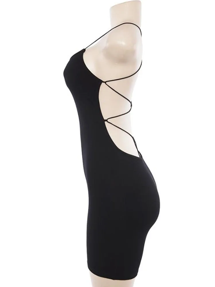Mini abito dalla fasciatura sexy senza schienale di nuova moda da donna elegante abito da sera nero da sera abito estivo sottile senza maniche con cinturino