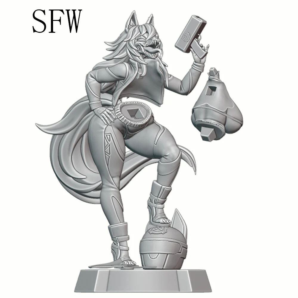 1/24 NSFW MAL0 Wolf Girl Figure Cash Gun FUTA 3D Printed Gray Resin Statue Toy Miniature Model DIY Unpainted Unassembled