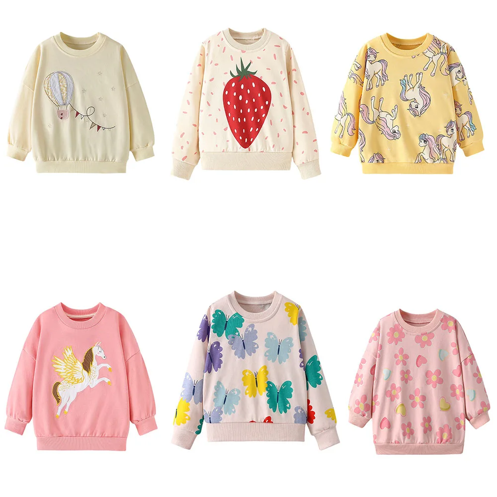 Jumping Meters 2-7T Einhorn-Sweatshirts für Mädchen, niedliche Kleinkind-Kinderkleidung, Herbst, Frühling, Sport, Baby-Kapuzenshirts für Kinder