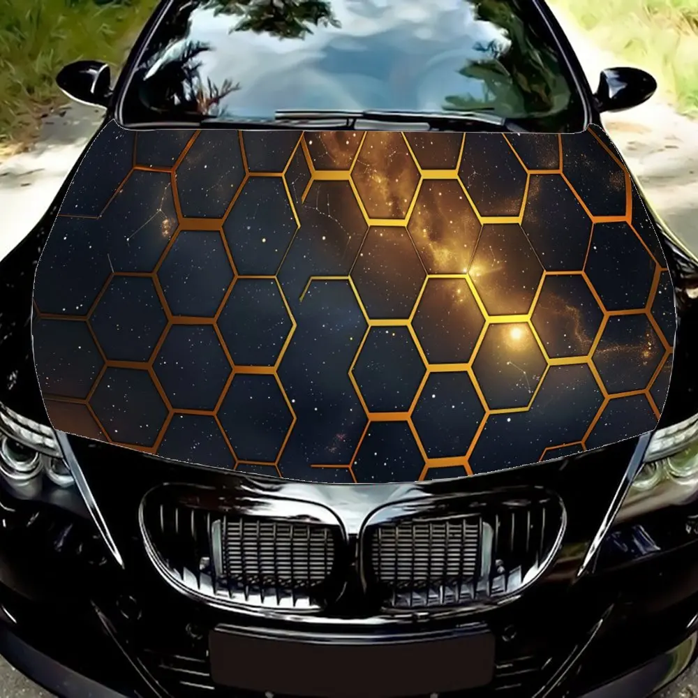 Starry Sky Honeycomb Print Car Hood Wrap Color Vinyl Sticker Truck Graphic Bonnet DIY Auto Accessories Decoration Decal Gift