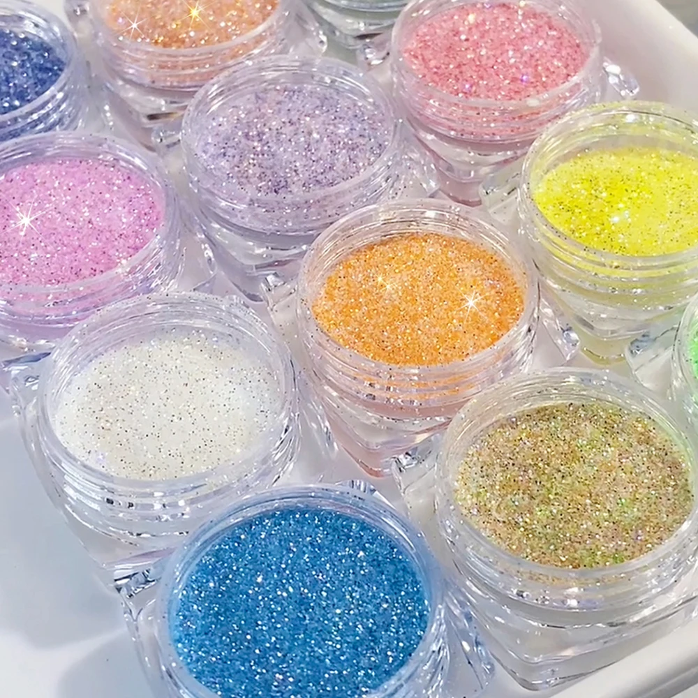 12 teile/satz Regenbogen Nagel Zucker Pulver Glitter Rosa Weiß Blau Glänzende Zucker Wirkung Candy Pulver DIY Diamant Weihnachten Nagel Staub ﻿