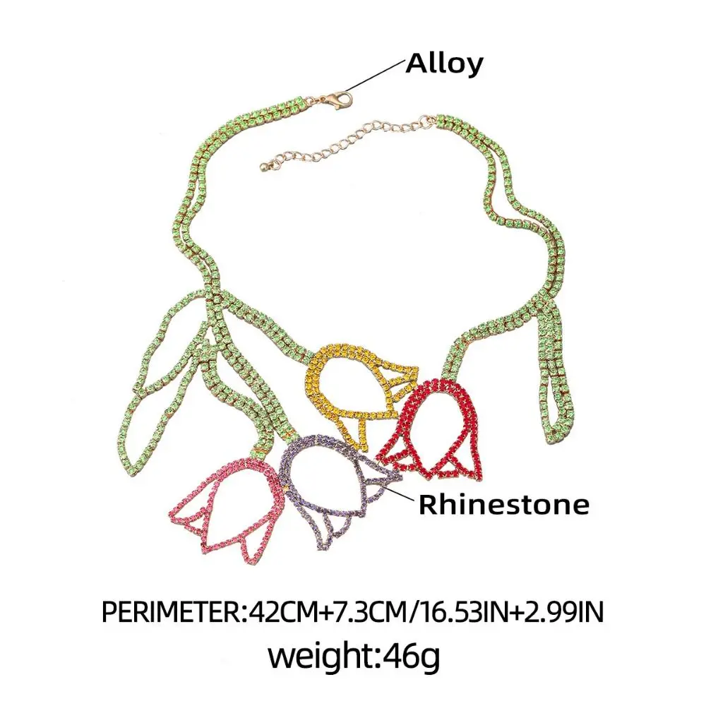 مجوهرات نسائية جذابة من حجر الراين ، قلادات سلسلة زهور ، أقراط مرصعة بالقرط ، جديدة