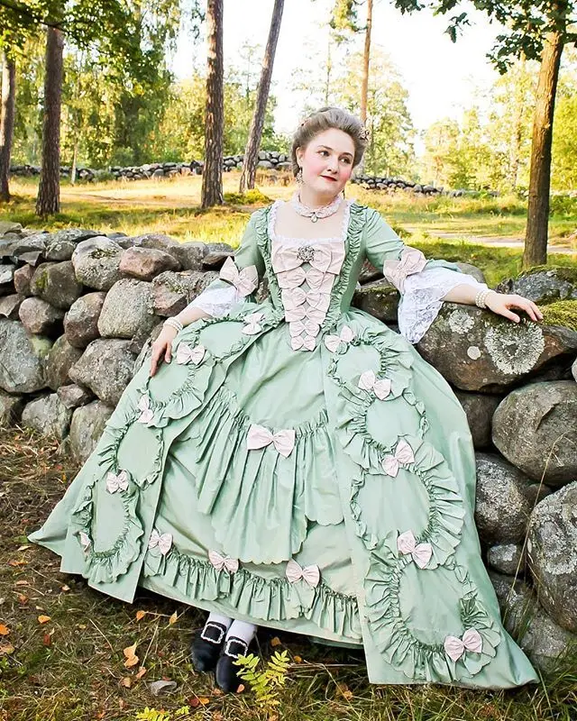 

Women's Robe A La Francaise 18th Century Rococo Costume Marie Antoinette Green Dress Court Ball Gown Custom Made