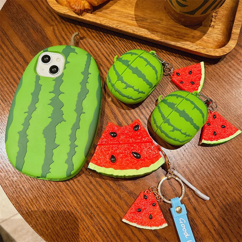 

For AirPods Pro 2 Cute 3D watermelon Earpods Cases For Apple AirPods 1 2 Pro 3 Earphone Headset Soft Silicone Cover+pendant Rope