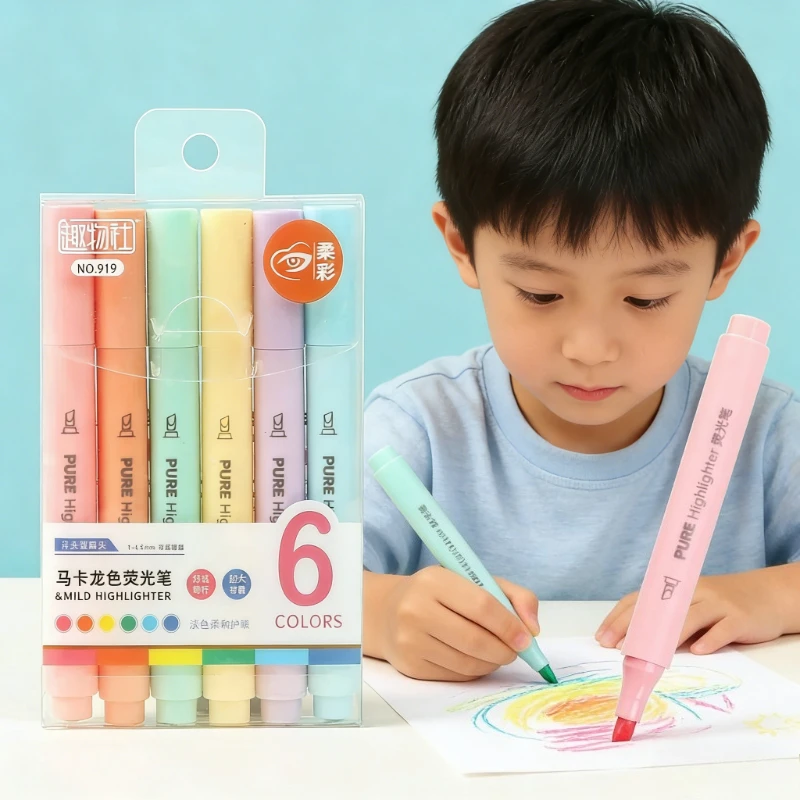 

6PCS Pastel Highlighter Pens Set -Macaron Color Marker,Cute Fluorescent Drawing Pens for School Office Study,Journaling Supplies