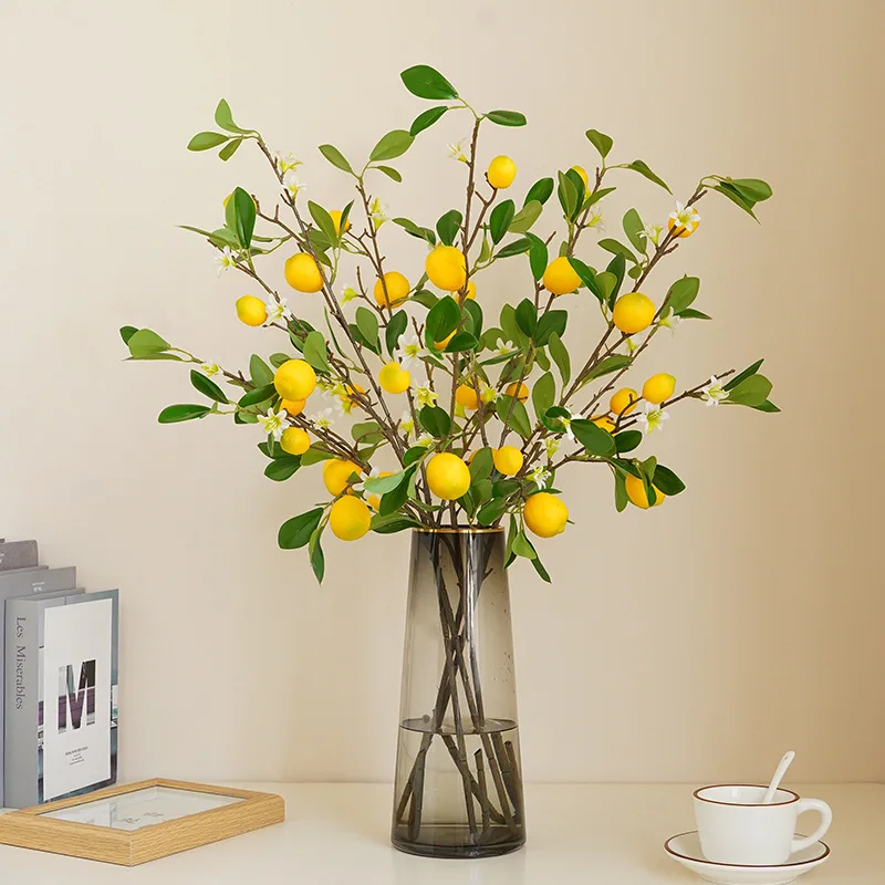 New 70cm Artificial Twig Lemon Flower Fresh Fruit Fake Flower Hotel Restaurant Decor Home Living Room Decoration Lemon Branch