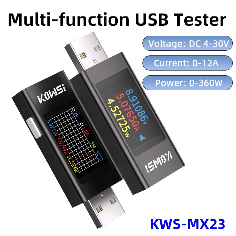 KWS-MX23 USB Tester DC 4-30V 0-12A Digital Voltmeter Ammeter Voltage Current Power Meter Cell Phone /Power Bank Charging Tester