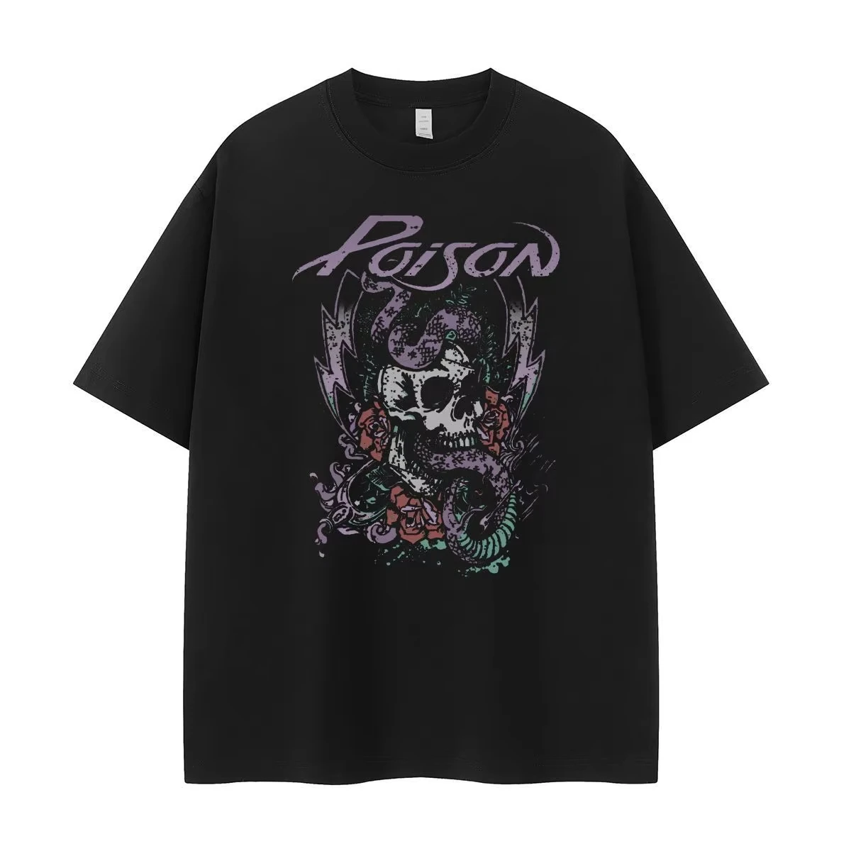Camiseta de hombre, estilo urbano, Poison Band, Dark Skeleton, edición limitada, estilo americano retro, rock, manga corta