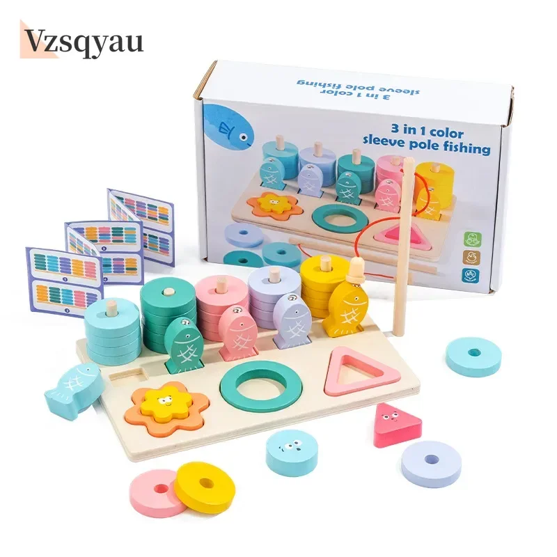 Kids Montessori Wooden Toys Color Shape Matching Puzzle Game Colorful Beaded Color Cognition Educational Toys Gift For Children