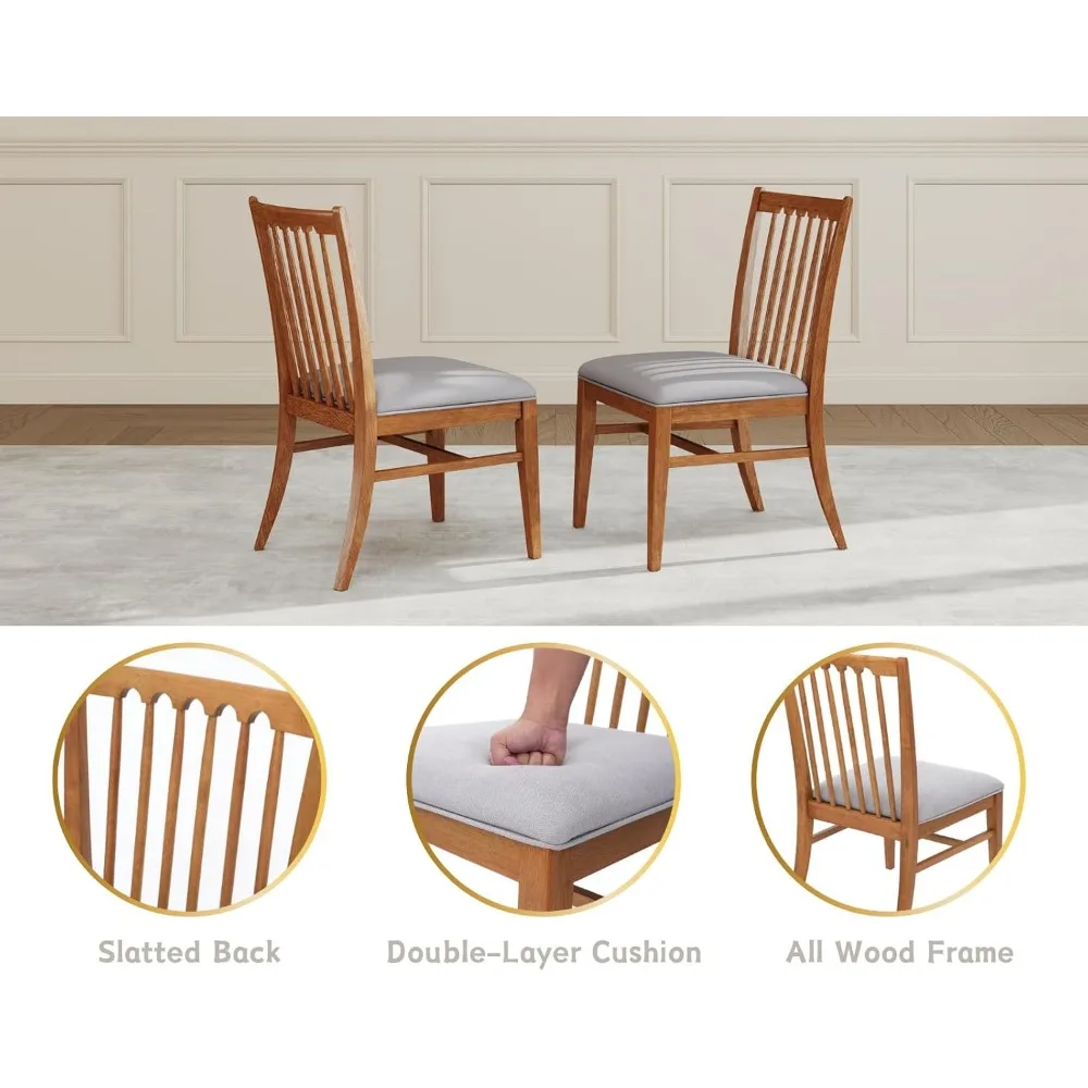 زوج من كراسي تناول الطعام المنجدة ذات الظهر الخشبي الطبيعي مع وسادة مزدوجة الطبقة لأسلوب المزرعة #4