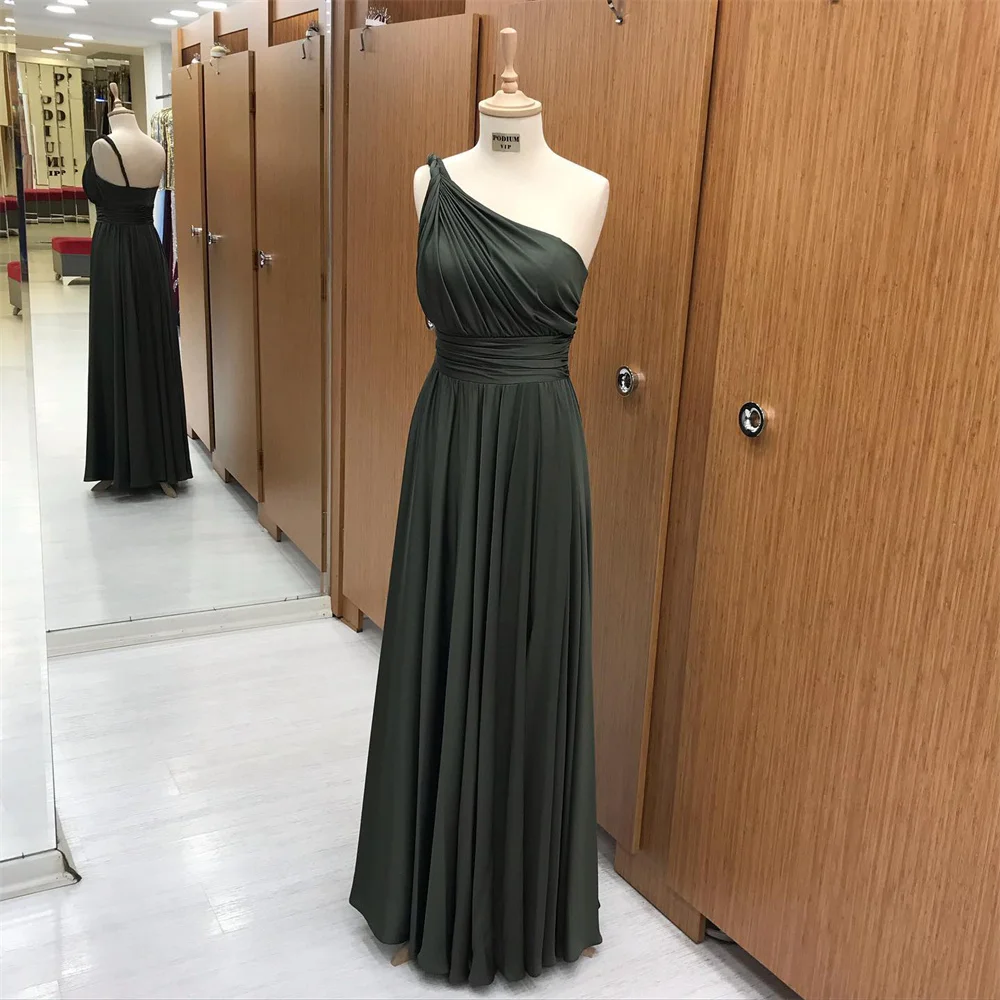 

Lily One Shoulder Charming Prom Dress Gown Beach Pleat Formal Gown Sweep Train Sleeveless Evening Gown Custom vestidos de noche