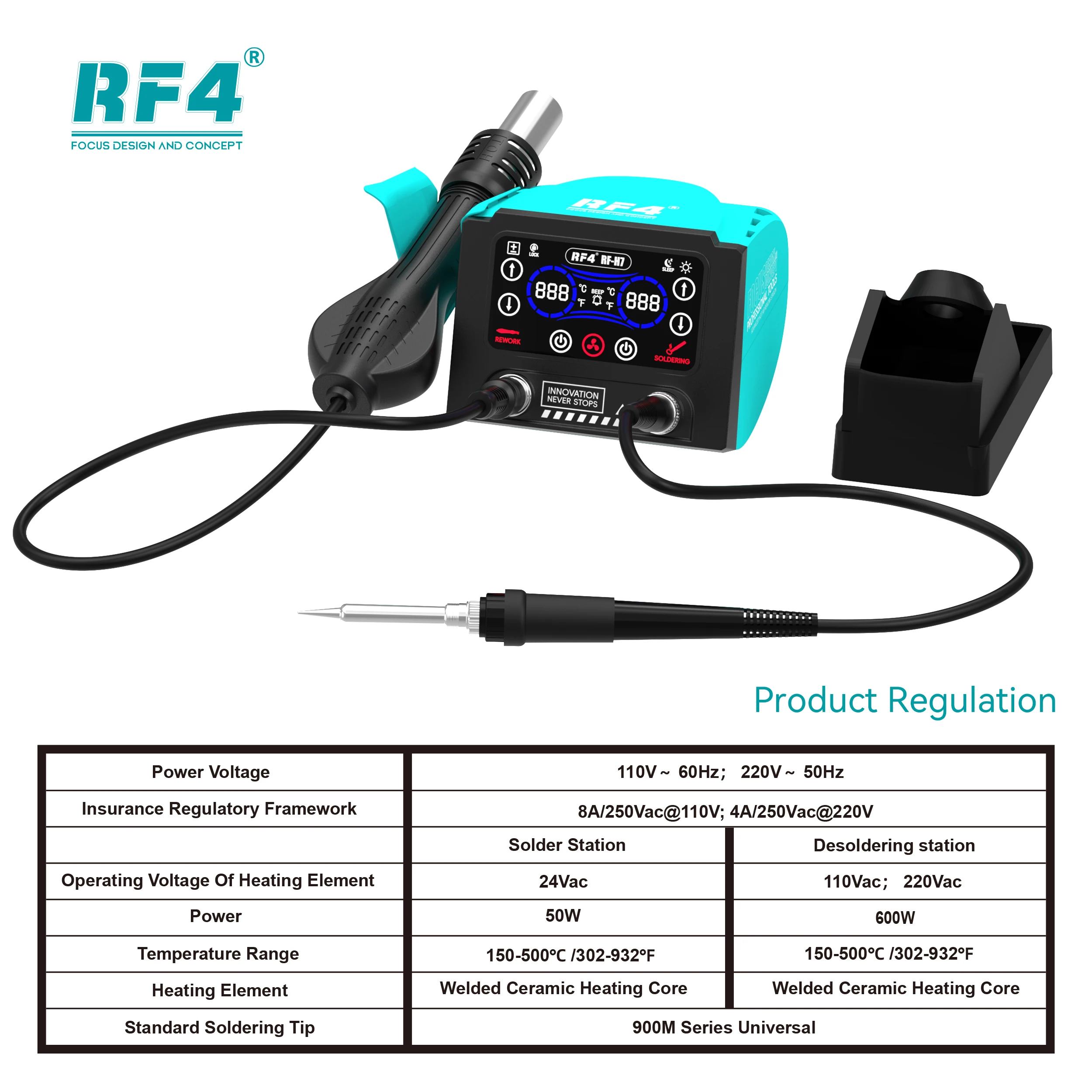 RF-H7 HD Touch Large Screen Intelligent Digital Display Hot Air Station+Welding Station 2in1 Design New Maintenance Experience