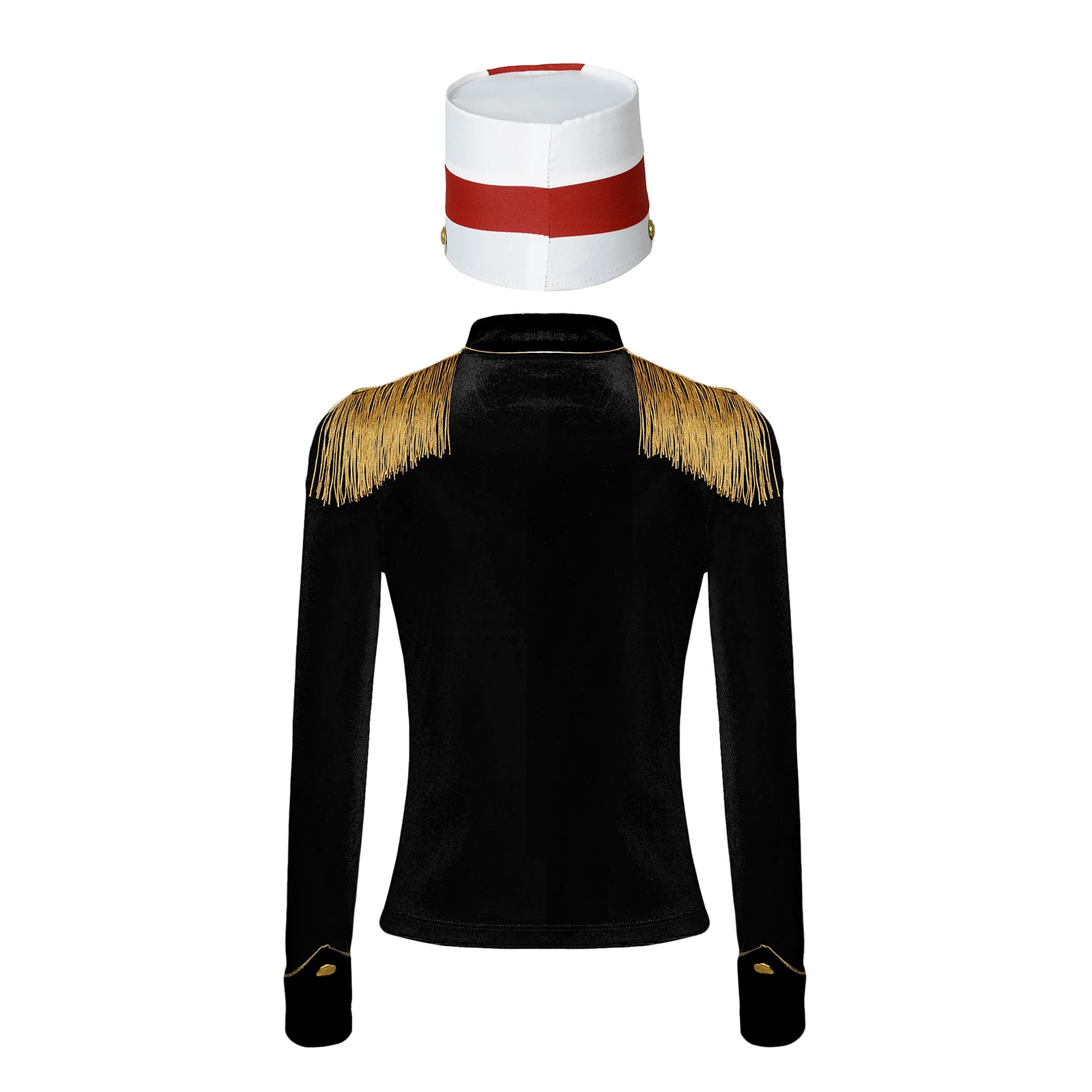 Kids Halloween Circus Ringmaster Marching Band Drummer Costume Honor Guard Uniform Long Sleeve Fringe Velvet Jacket with Hat