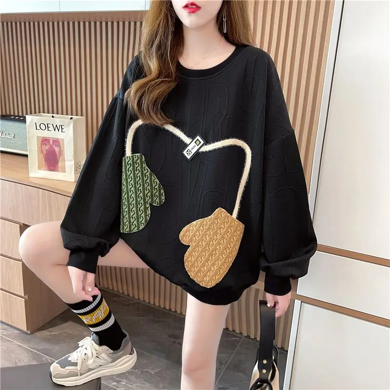 Print Loose Youth All-match Hoodies Sweatshirts Spring Autumn New Solid Street Casual Pullovers Vintage Fashion Women Clothing