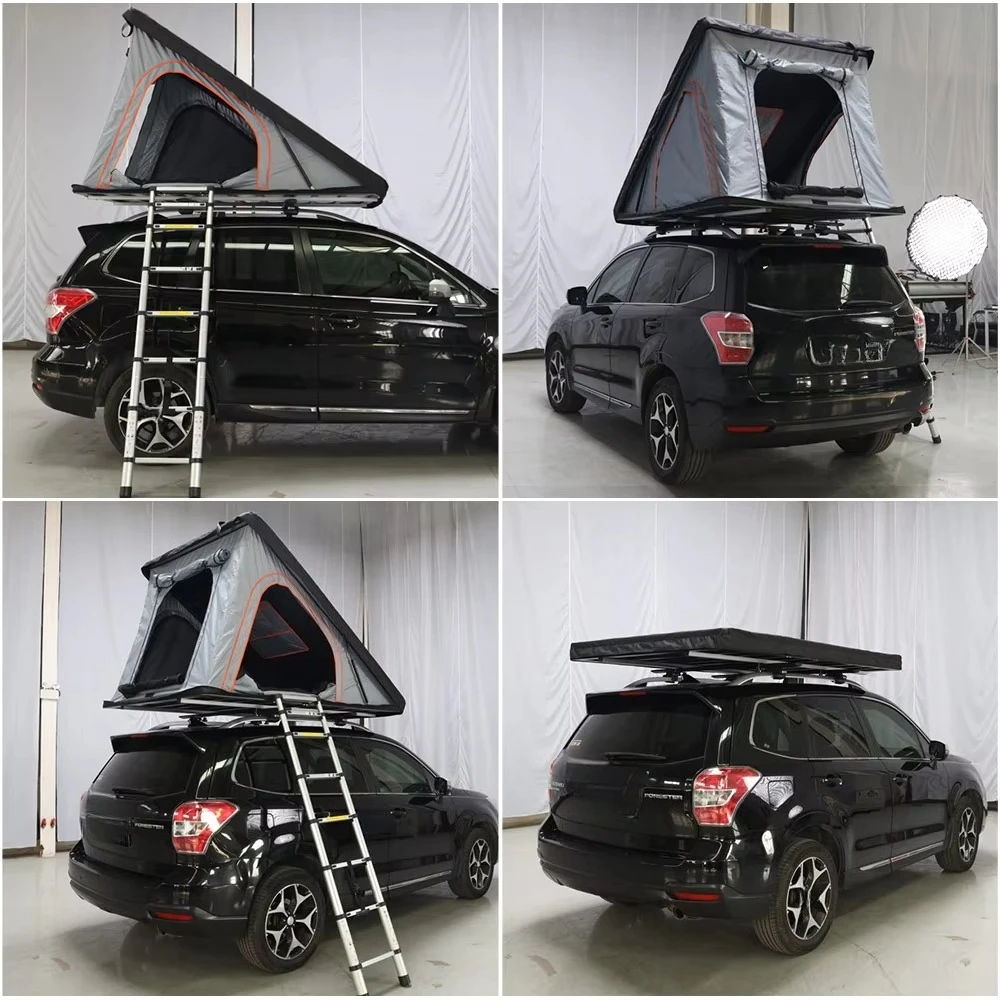 Explore the Unknown All-Weather 4 X 4 Black Roof Top Tent Ultra Light Tent on the Roof of the Car