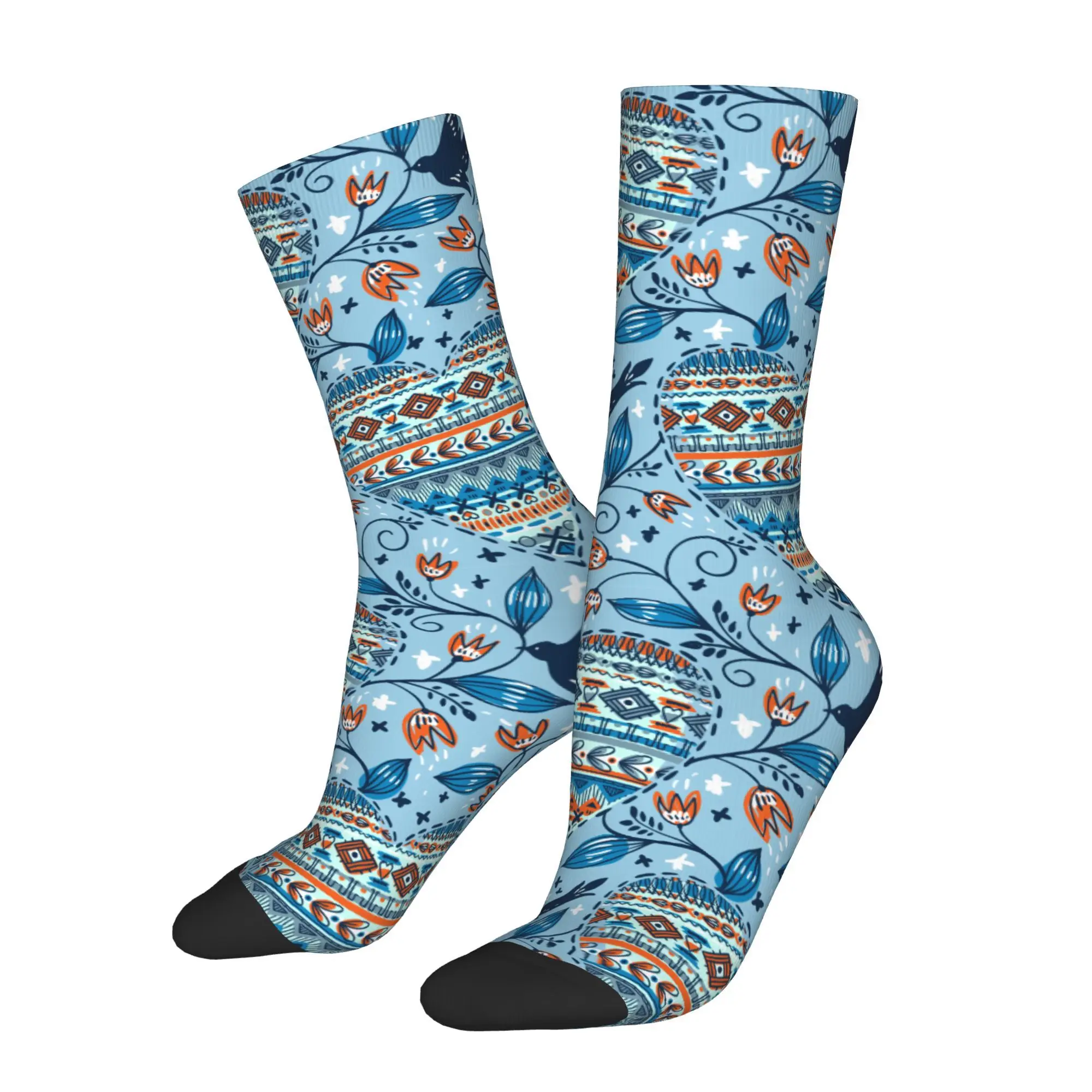1pc Hearts Tulips and Birds  Printed Men's Socks Novelty Hip Hop Harajuku Pattern Crew Sock Casual Gift