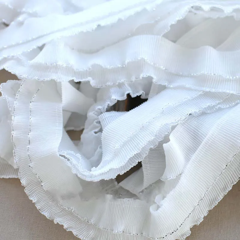 15Meters Polyester White Chiffon Lace Trimming Pleated Two Sides Trim Diy Dress Accessory High Quality