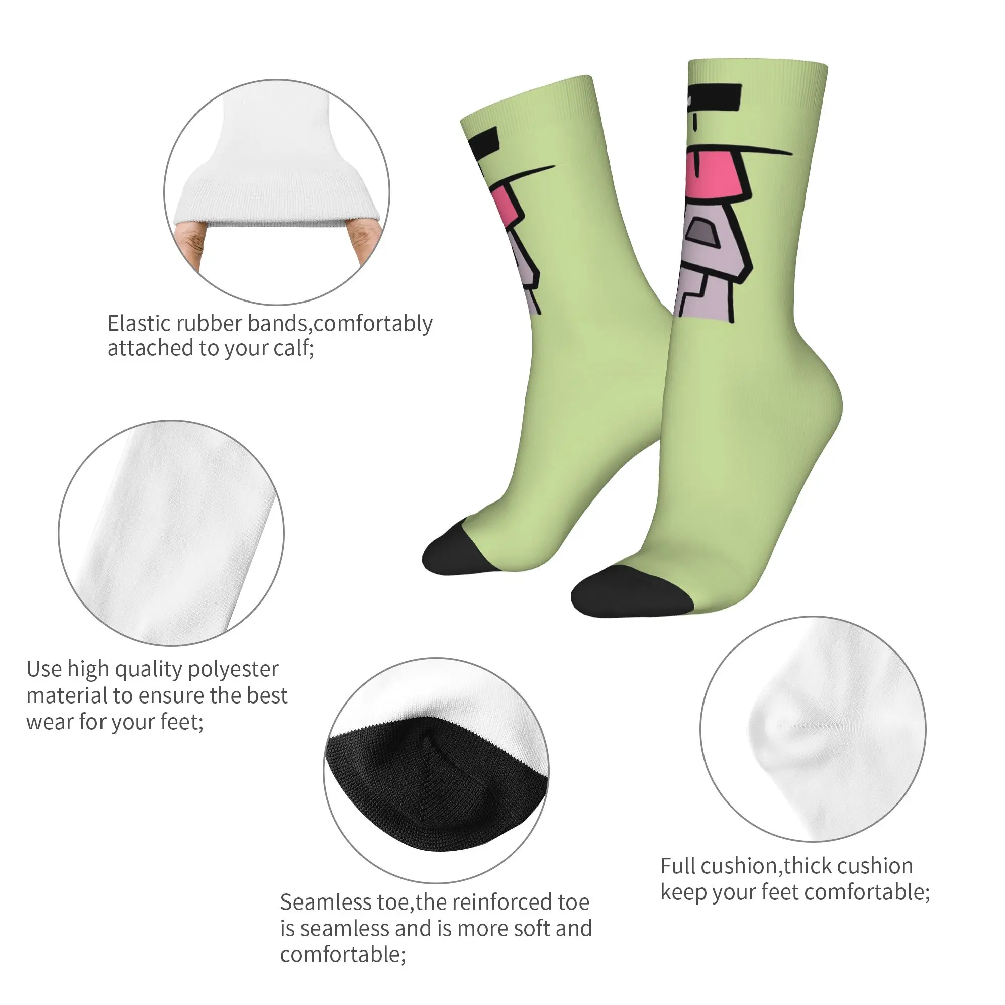 Autumn Winter Colorful Unisex Gir Socks Invader Zim Alien Sweat Absorbing Soccer Socks