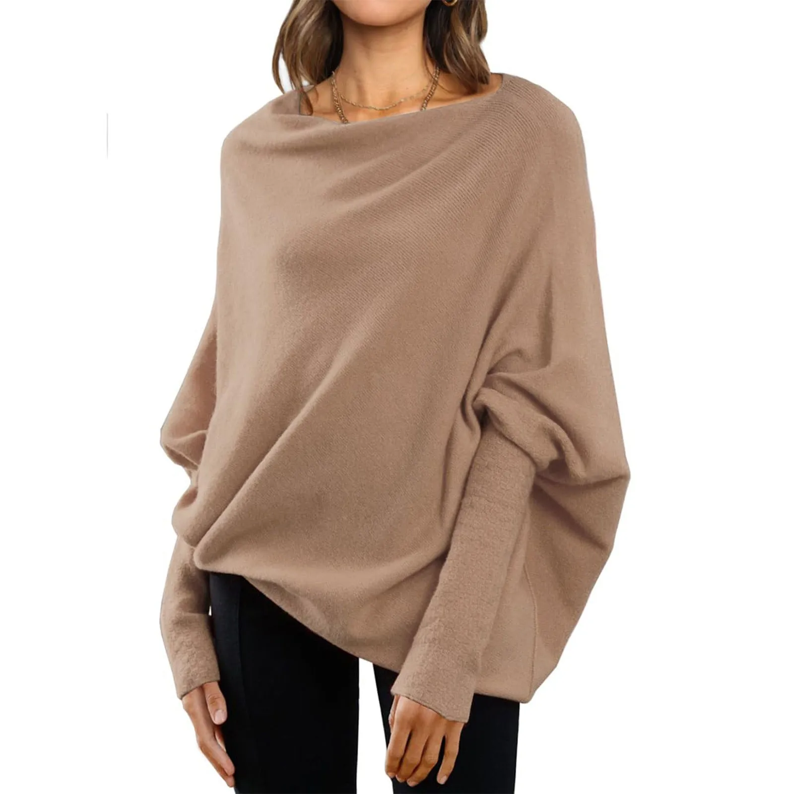 

Fall Sweaters For Women Asymmetric Draped Jumper Long Batwing Sleeve Off The Shoulder Sweater Slouchy Winter Knit Pullover