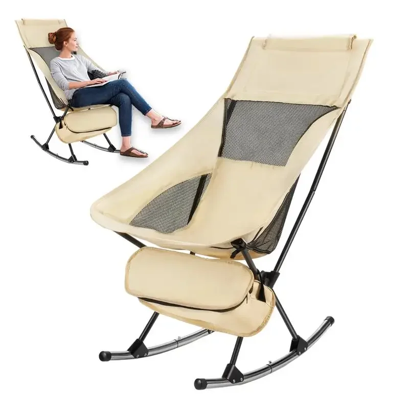 

Chaise à bascule pliante portable avec dossier, chaise lunaire camping, chaises longues plage en plein air