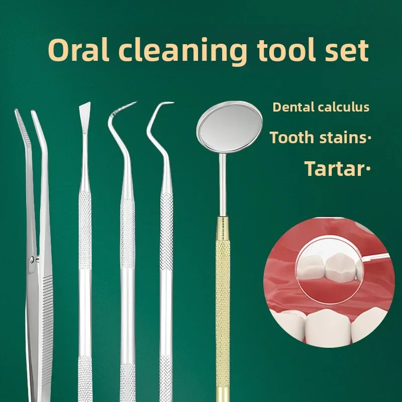 8pcs Stainless Steel Dentist Clean Tools Dental Mirror Double Probe Sickle Hoe Tooth Cleaner Tool Tooth Care Tool Kit