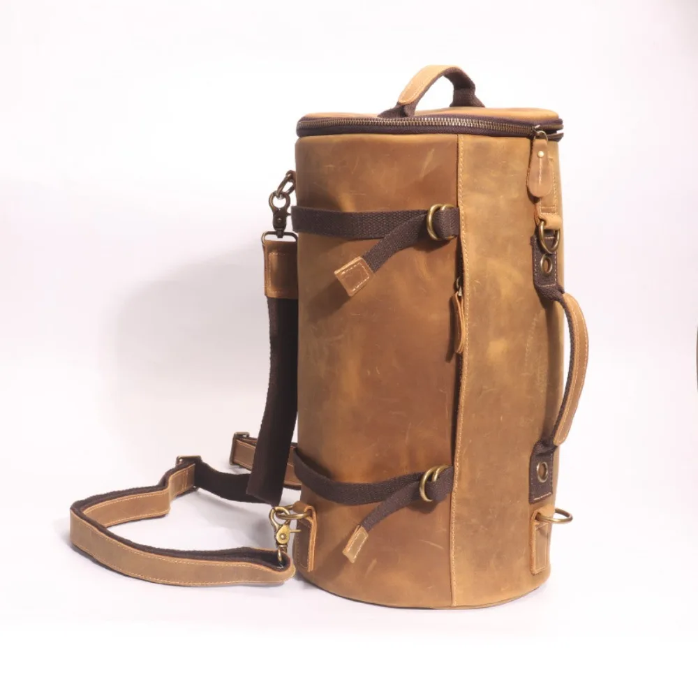 Men's Leather Backpack Large Versatile Capacity First Layer Simple Cowhide Fashion Travel Backpack Bucket OneShoulder Crossbody