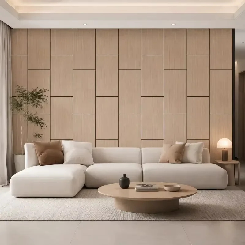 3D Slotted Interlocking Staggered Wall Sticker Self Adhesive Faux Wood Grain Decal for Bedroom Backgroun Feature Home Decor