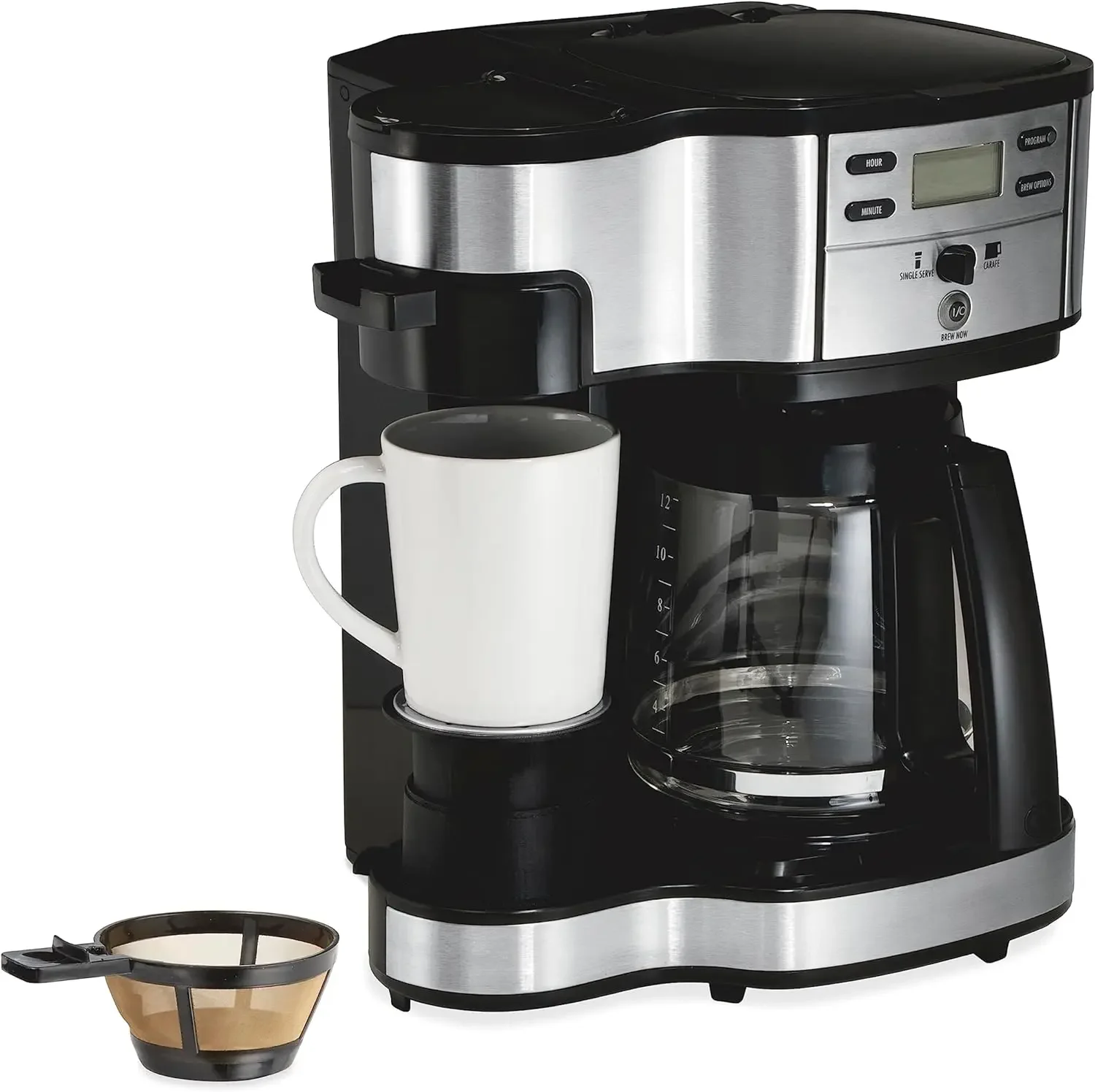 

Hamilton Beach 2-Way 12 Cup Programmable Drip Coffee Maker & Single Serve Machine, Glass Carafe, Auto Pause and Pour,