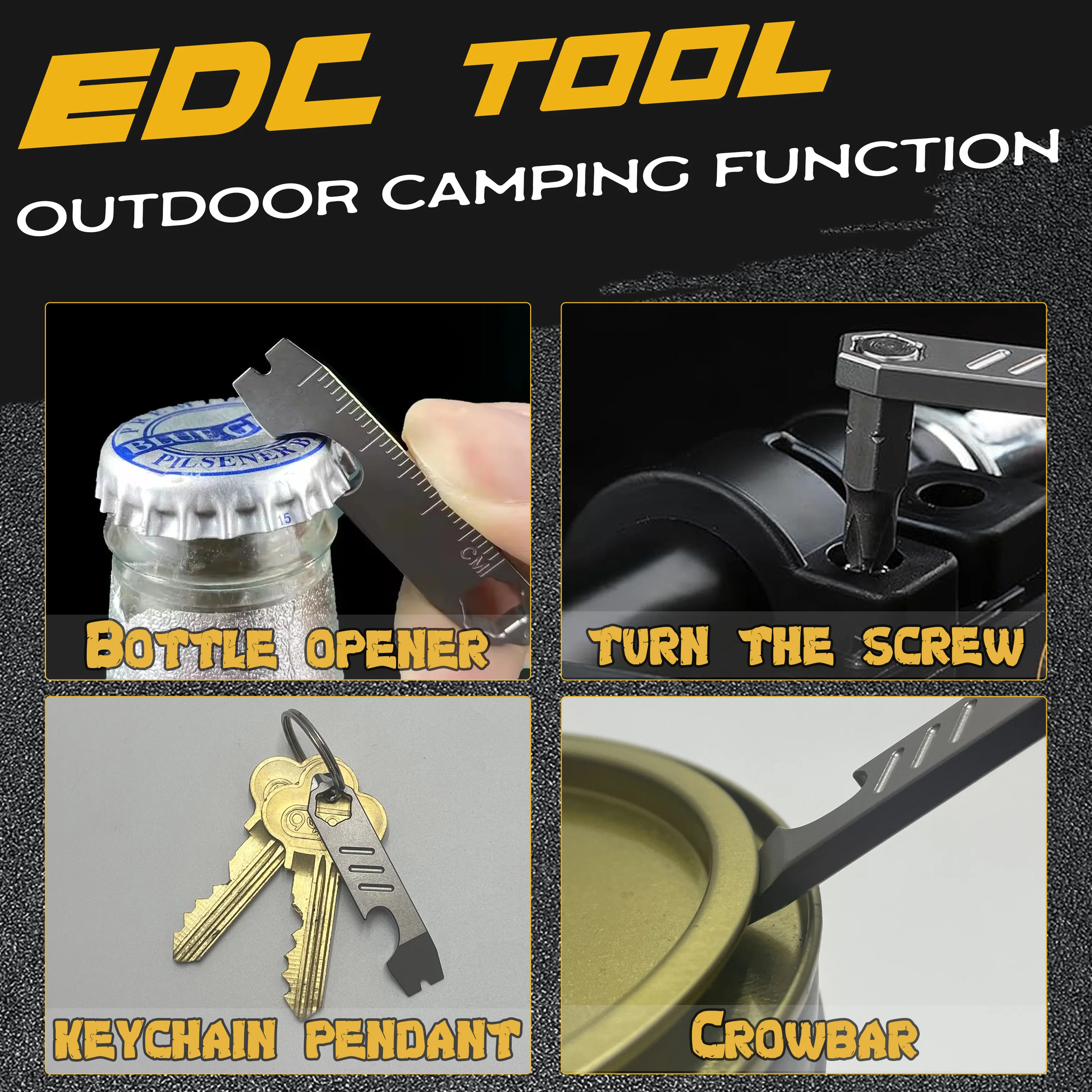 Multi-functional mini Stainless Steel Crowbar Bottle Opener Scale Hexagonal Wrench EDC Outdoor Tool Camping equipment