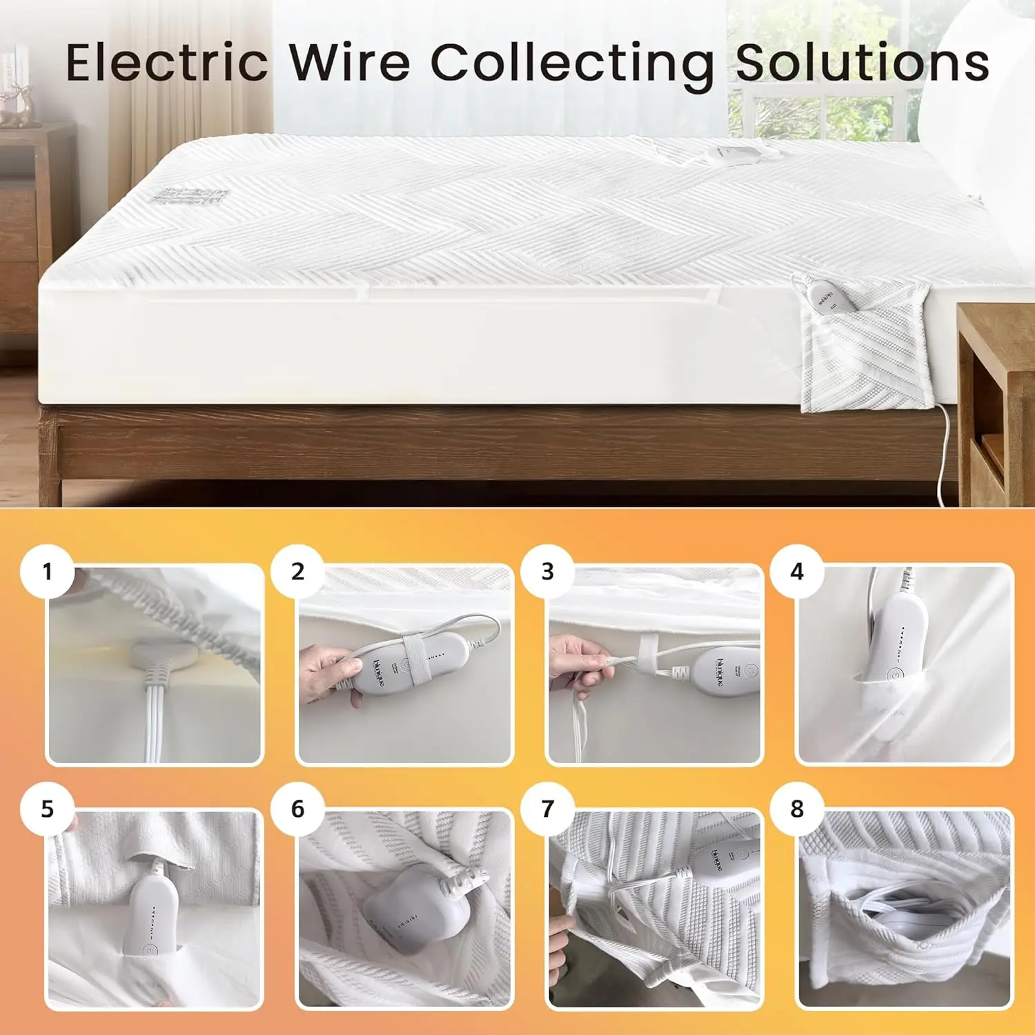 Queen Size Electric Heated Mattress Pad with Dual Control, Deep Pocket, Side Storage Pouch, Machine Washable Grey