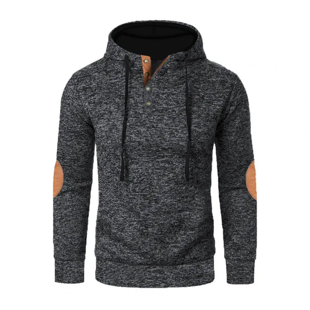 Men Cozy Pullover Men's Fleece Lined Hoodie Pullover Warm Casual Sweatshirt with Button Hood Thickened Cozy Outerwear for Autumn