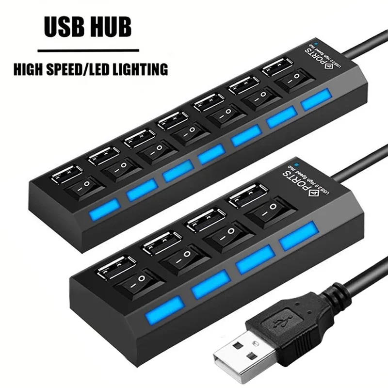 USB 2.0 HUB USB 3.0 Power Adapter Multi USB Ports Power Adapter Expander USB Multi Port Splitter With Switch For Laptop Computer