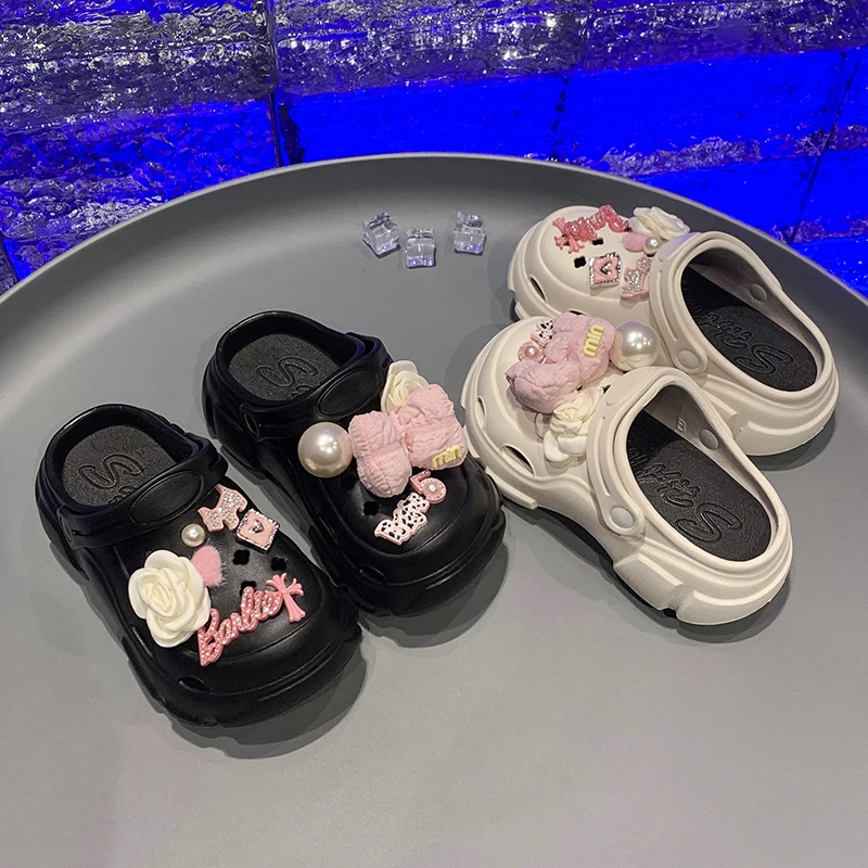 2024 Summer New EVA Thick Sole Hole Shoes Cute CartoonSlippers Casual Soft Sole Anti slip Women's Garden Shoes