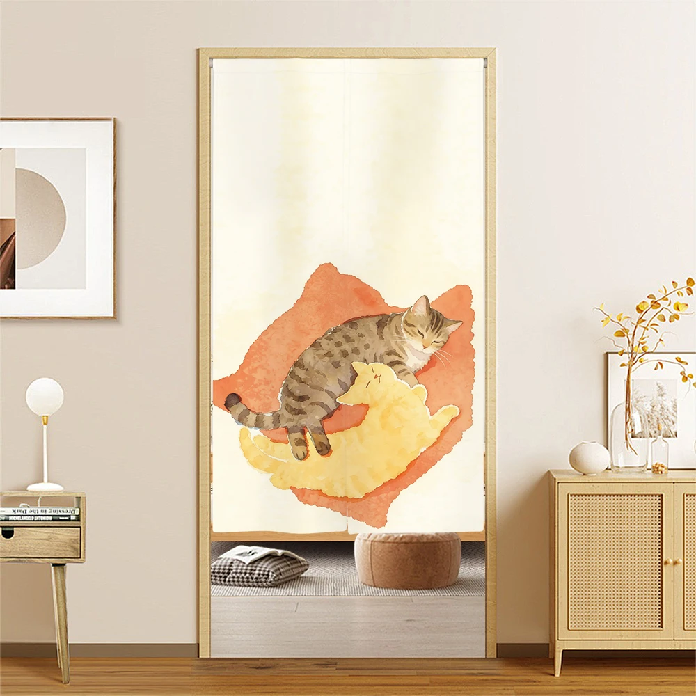 Minimalist Cat-Print Door Curtain Kitchen Bathroom Divider Living Room & Bedroom Entrance Split Half-Curtain Home Decor Curtains