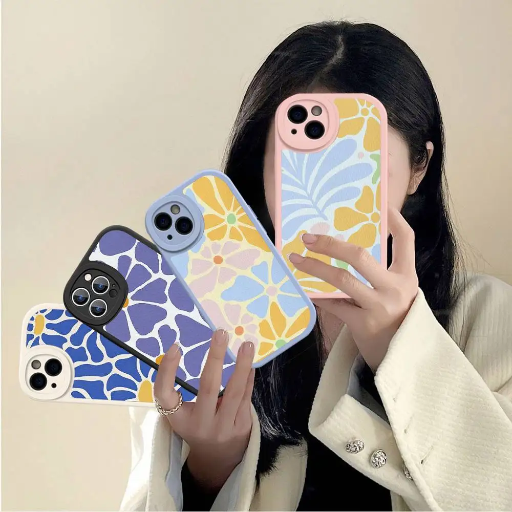 Abstract Flower Market Phone Case For IPhone 16 15 14 13 12 11 Pro Max Plus Shockproof Leather Cover