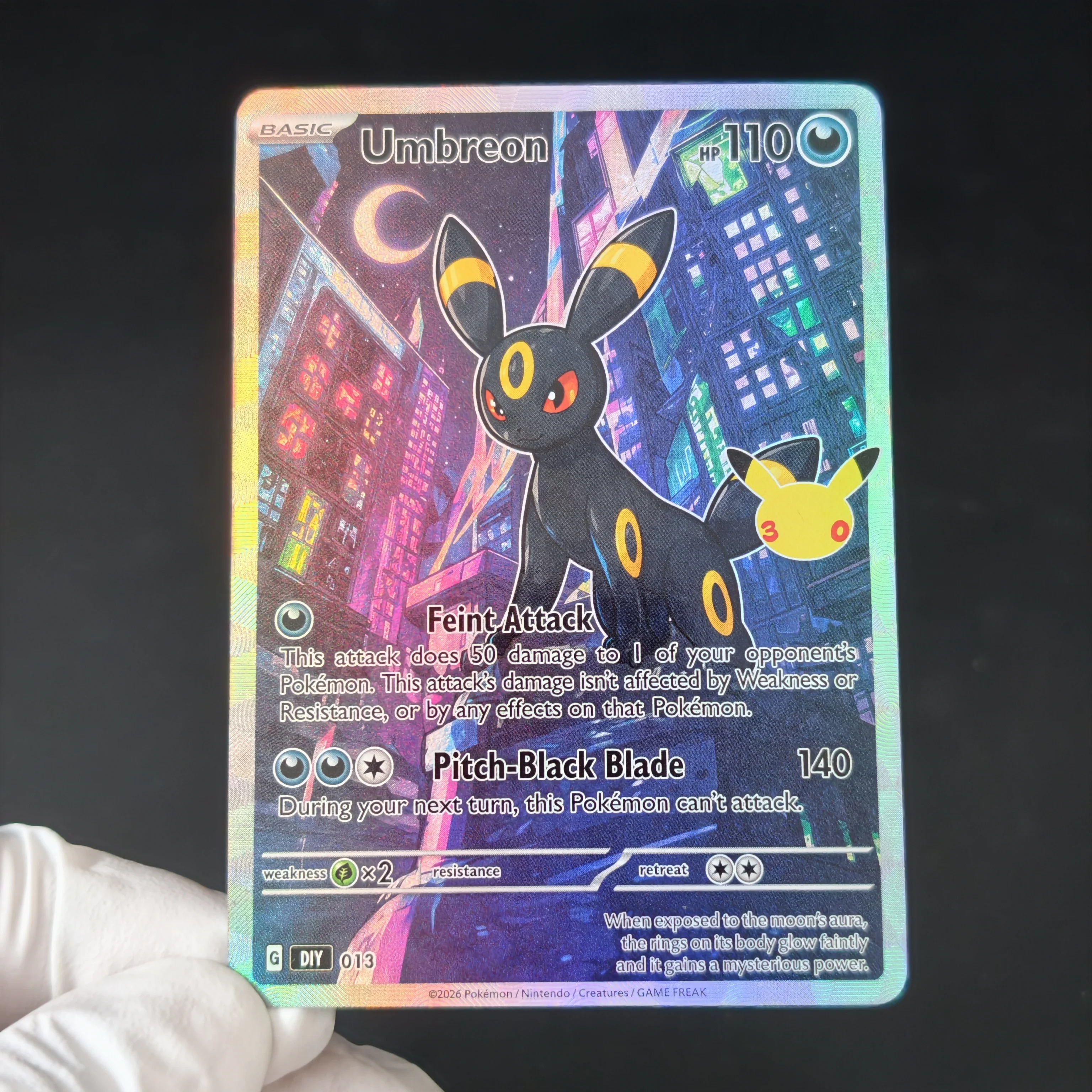 Proxy/PTCG Pokemon 30th Anniversary City Scenery Full Art Eeveelution Series Card Sylveon Glaceon Umbreon holo texture Cards